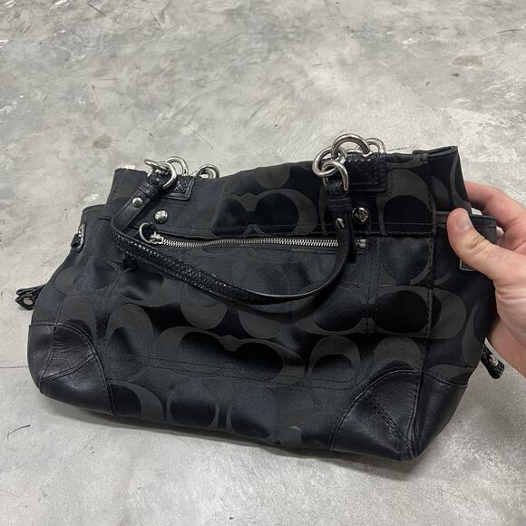 Vintage Coach Black Leather&Canvas No J0982-14528 Shoulder Bag Purse Turn Lock - Picture 7 of 7